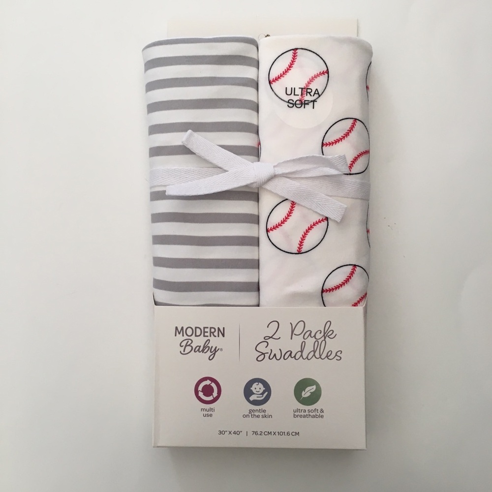 NEW Baby Blankets Newborn (0-3M) Baseballs and Gray Stripes | Modern Baby